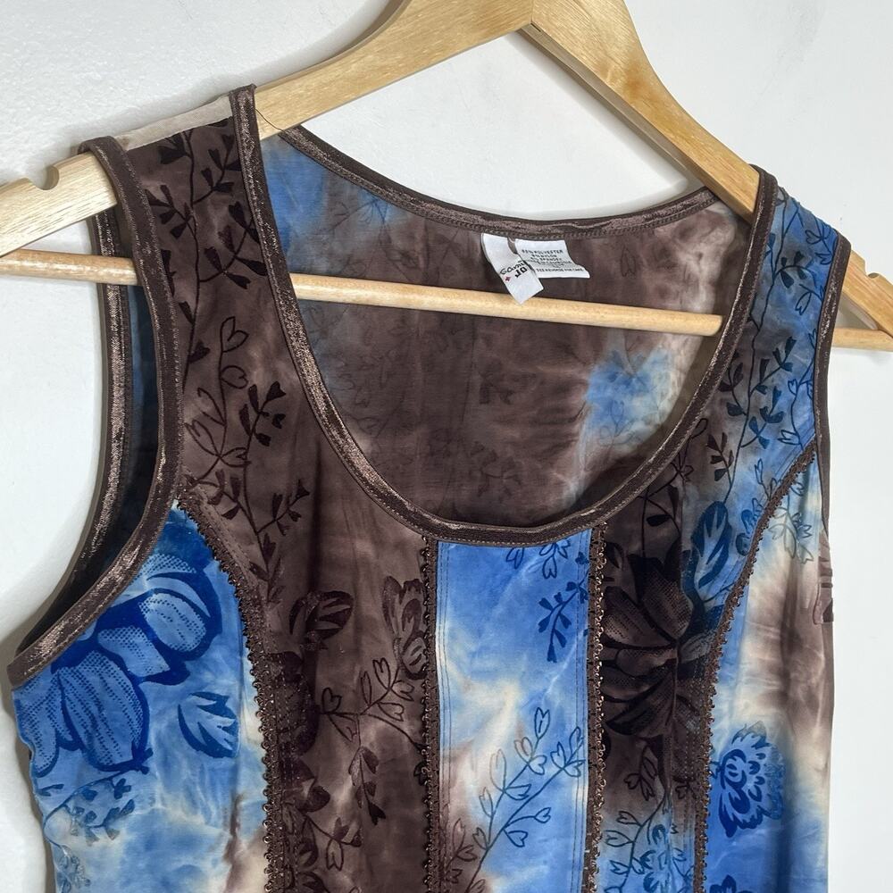 Y2K Tie Dye Velvet Floral Tank Top Womens M Fairy Corset Boho Artsy Earthy indie - Picture 2 of 6